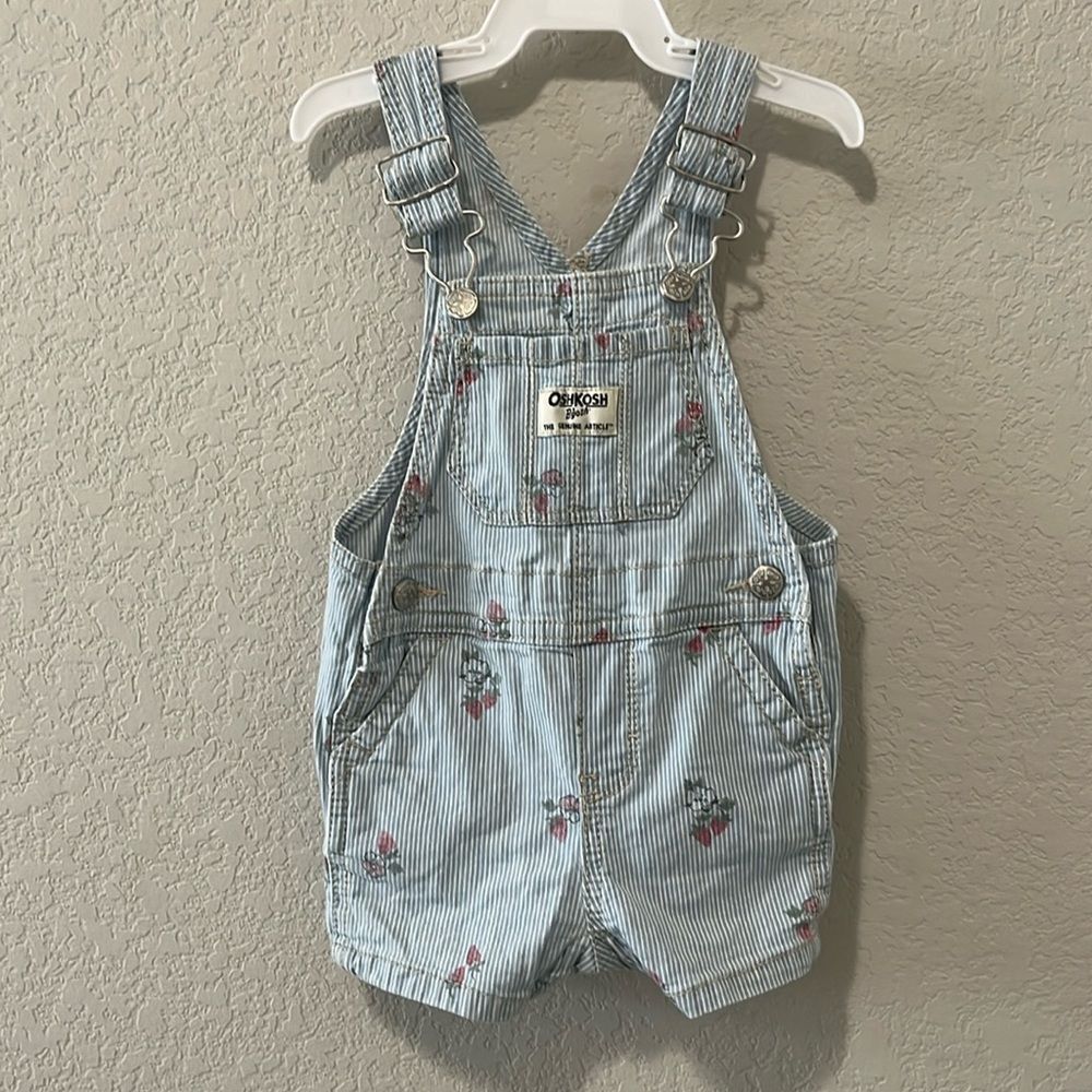 OSKKOSH B'GOSH Hickory Stripe Cherry Shortall, Size 6 Months